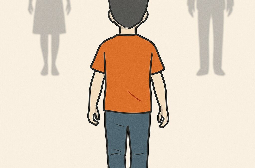 Enfant marchant vers son père et sa mère.